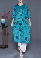Load image into Gallery viewer, Style Peacock Blue Hooded Print Wear On Both Sides Silk Long Dress Summer
