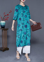 Load image into Gallery viewer, Style Peacock Blue Hooded Print Wear On Both Sides Silk Long Dress Summer