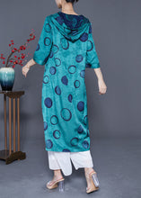 Load image into Gallery viewer, Style Peacock Blue Hooded Print Wear On Both Sides Silk Long Dress Summer