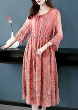 Load image into Gallery viewer, Style Pink O-Neck Cinched Embroideried Silk Maxi Dress Bracelet Sleeve