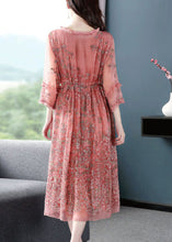 Load image into Gallery viewer, Style Pink O-Neck Cinched Embroideried Silk Maxi Dress Bracelet Sleeve