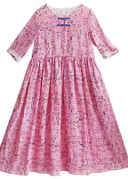 Style Pink Print Dresses O Neck Chinese Button Traveling Spring Dresses