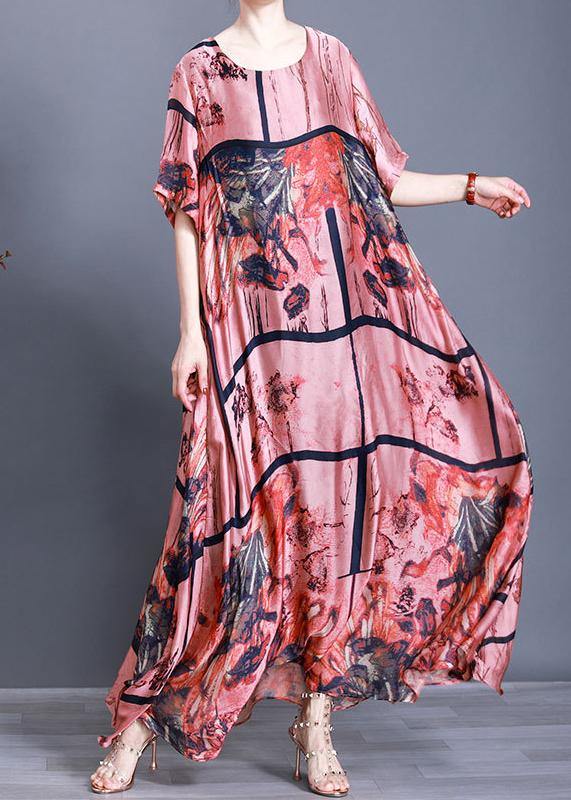 Luxy Pink Chiffon Maxi Dress Plus Szie Print Summer Dress