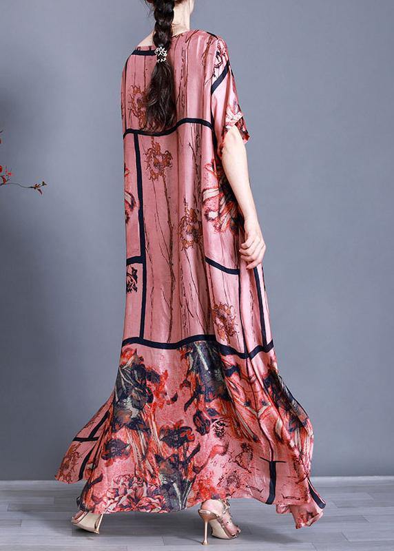 Luxy Pink Chiffon Maxi Dress Plus Szie Print Summer Dress