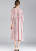 Style Pink Tie Hollow Out Spring Half Sleeve Two Piece Set Women Clothing