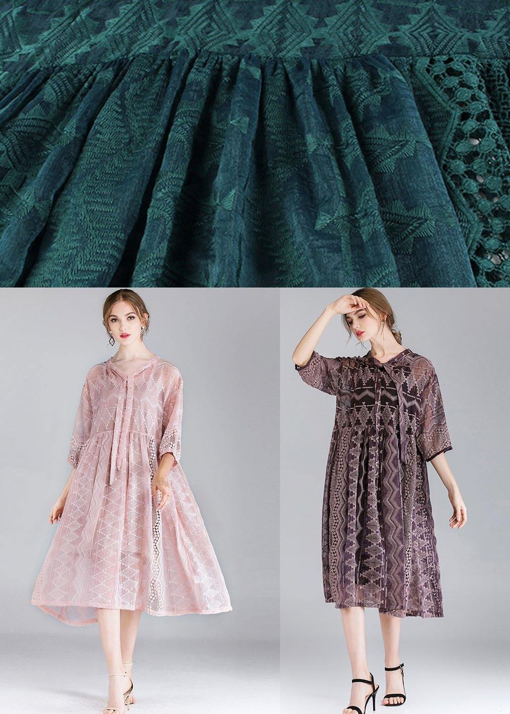 Style Pink Tie Hollow Out Spring Half Sleeve Two Piece Set Women Clothing