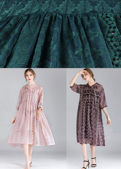 Style Pink Tie Hollow Out Spring Half Sleeve Two Piece Set Women Clothing