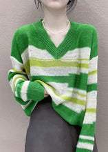 Load image into Gallery viewer, Style Purple V Neck Oversized Striped Knit Top Winter