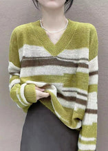 Load image into Gallery viewer, Style Purple V Neck Oversized Striped Knit Top Winter