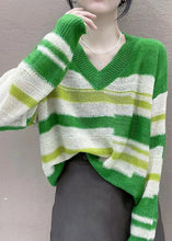 Load image into Gallery viewer, Style Purple V Neck Oversized Striped Knit Top Winter