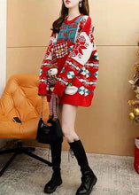 Load image into Gallery viewer, Style Red O-Neck Oversized Christmas Print Knit Long Sweater Winter