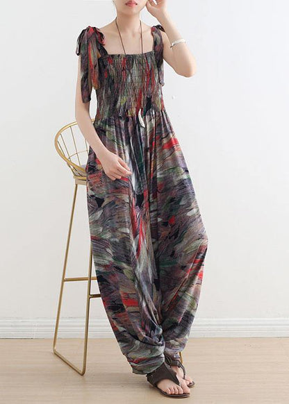 Style Red Print Cinched Summer Jumpsuit