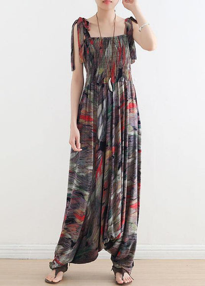 Style Red Print Cinched Summer Jumpsuit