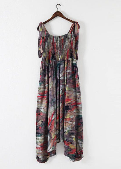 Style Red Print Cinched Summer Jumpsuit