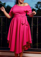 Style Rose Asymmetrical Tie Waist Patchwork Cotton Dresses Summer