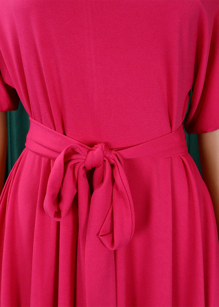 Style Rose Asymmetrical Tie Waist Patchwork Cotton Dresses Summer