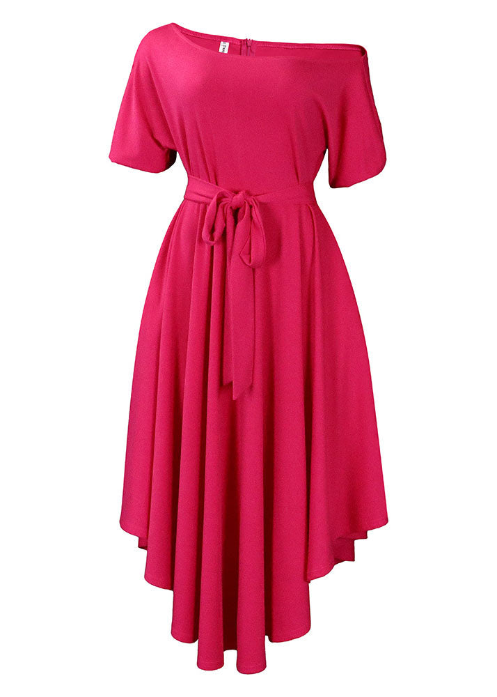 Style Rose Asymmetrical Tie Waist Patchwork Cotton Dresses Summer