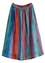 Style Striped Retro Patchwork A Line Skirts Ramie