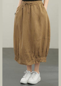 Style Yellow Pockets A Line Summer Linen  Skirts