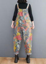 Load image into Gallery viewer, Style Yellow Print Patch Denim Spaghetti Strap Jumpsuit Spring