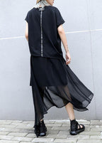 Style black chiffon quilting skirts asymmetric hem Traveling summer skirt