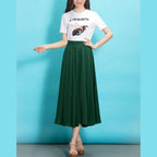 Style elastic waist chiffon clothes Sewing green Dress summer