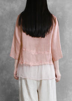 Style o neck asymmetric clothes Tunic Tops pink blouses