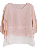 Style o neck asymmetric clothes Tunic Tops pink blouses