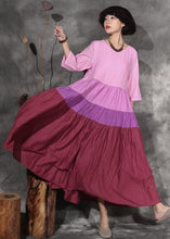 Load image into Gallery viewer, Style patchwork linen clothes For Women linen pink Dresses summer