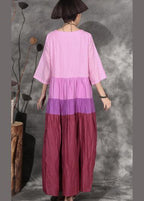 Style patchwork linen clothes For Women linen pink Dresses summer