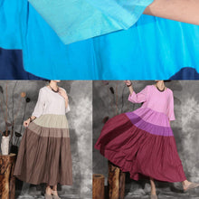 Load image into Gallery viewer, Style patchwork linen clothes For Women linen pink Dresses summer