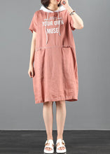 Load image into Gallery viewer, Style pink Letter tunic dresshooded patchwork Dresses
