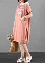 Load image into Gallery viewer, Style pink Letter tunic dresshooded patchwork Dresses