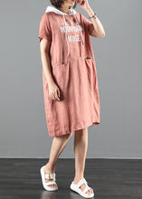 Load image into Gallery viewer, Style pink Letter tunic dresshooded patchwork Dresses