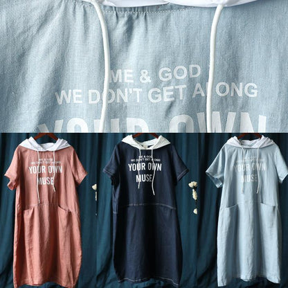 Style pink Letter tunic dresshooded patchwork Dresses