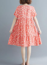 Load image into Gallery viewer, Style pink print cotton linen Tunics o neck Cinched summer Dress