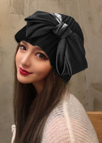 Stylish Beige Bow Patchwork Knit Bonnie Hat