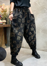 Load image into Gallery viewer, Stylish Black Cinched Floral Pockets denim Pants Winter