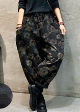 Load image into Gallery viewer, Stylish Black Cinched Floral Pockets denim Pants Winter