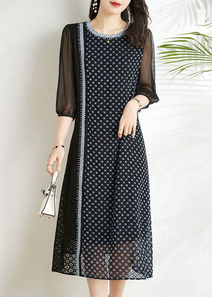 Stylish Black Embroideried Patchwork Lace Robe Dresses Half Sleeve