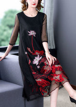 Load image into Gallery viewer, Stylish Black O-Neck Embroideried Tulle A Line Dress Bracelet Sleeve