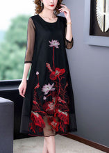 Load image into Gallery viewer, Stylish Black O-Neck Embroideried Tulle A Line Dress Bracelet Sleeve