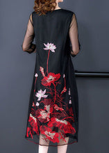 Load image into Gallery viewer, Stylish Black O-Neck Embroideried Tulle A Line Dress Bracelet Sleeve