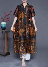 Load image into Gallery viewer, Stylish Black Oversized Print Pockets Silk Long Dress Summer