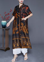 Load image into Gallery viewer, Stylish Black Oversized Print Pockets Silk Long Dress Summer