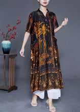 Load image into Gallery viewer, Stylish Black Oversized Print Pockets Silk Long Dress Summer