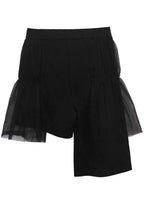 Stylish Black PatchworkTulle asymmetrical design Wide Leghot Pants Trousers