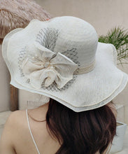 Load image into Gallery viewer, Stylish Blue Floral Nail Bead Linen Floppy Sun Hat