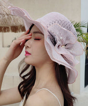 Load image into Gallery viewer, Stylish Blue Floral Nail Bead Linen Floppy Sun Hat