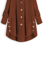 Stylish Brown Hooded Button Low High Design Patchwork Teddy Faux Fur Coats Fall